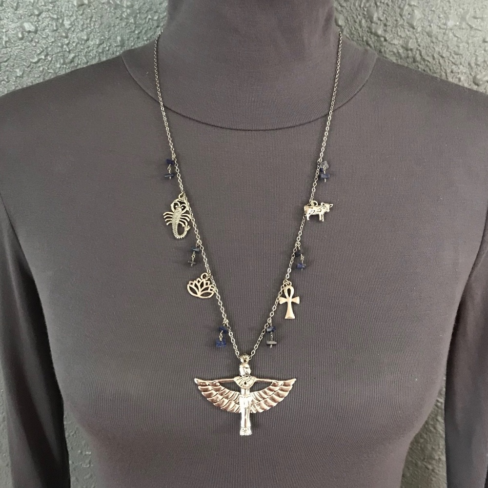“Great Mother Isis” Goddess Egyptian Mythology Handmade Necklace, Lapis Lazuli - Picture 7 of 15